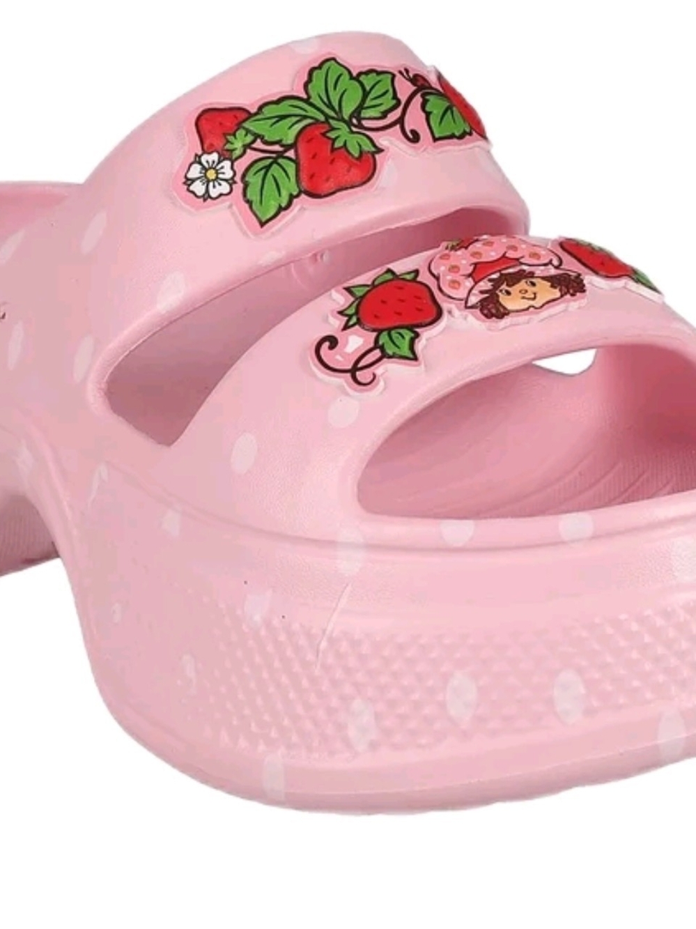 NWT Strawberry Shortcake Pink Polka Dot Platform Sandals Slide Shoes Sz 9,10,11